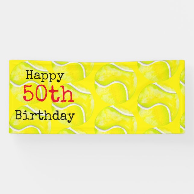Tennis 50. Geburtstag mit Tennisball und Nummer Banner (Horizontal)