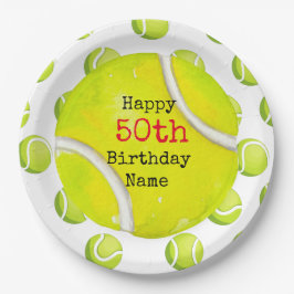 Tennis 50. Geburtstag mit Tennisball und Nummer Pappteller