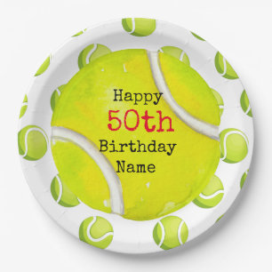 Tennis 50. Geburtstag mit Tennisball und Nummer Pappteller