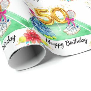 Tennis 50. Geburtstag Tennisball Schläger Verpacku Geschenkpapier