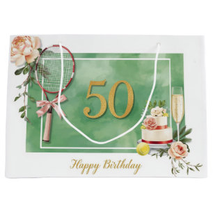 Tennis 50. Geburtstag Tennisball Schläger Verpacku Große Geschenktüte