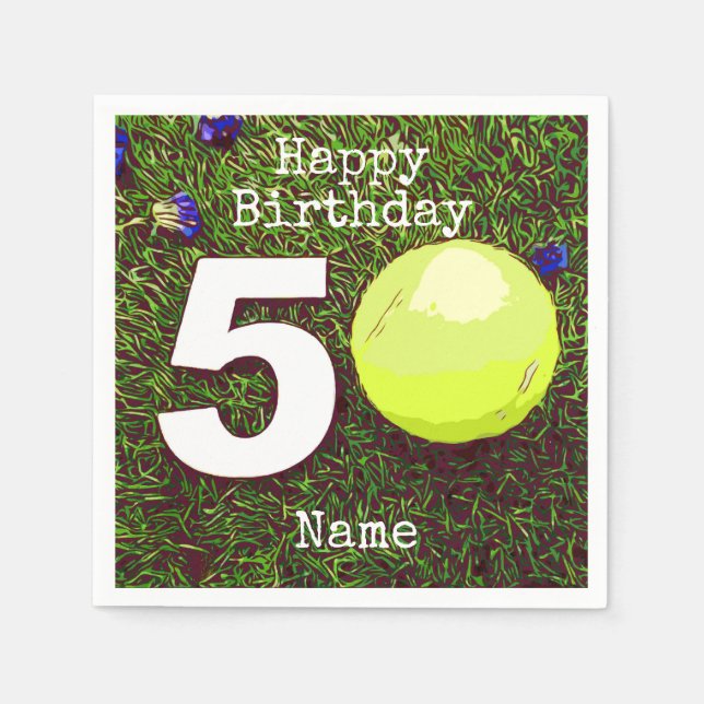 Tennis 50. Geburtstag Tennisball und Blume Serviette (Vorderseite)