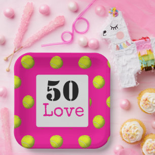 Tennis 50. Geburtstag Tennisball und Liebe Pappteller