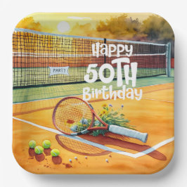 Tennis 50. Geburtstag Tennisball und Liebe Pappteller
