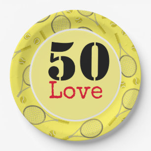 Tennis 50. Geburtstag Tennisball und Liebe Pappteller