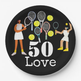 Tennis 50. Geburtstag Tennisball und Nummer Black Pappteller