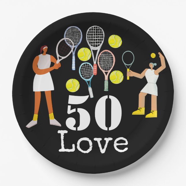Tennis 50. Geburtstag Tennisball und Nummer Black Pappteller (Vorderseite)