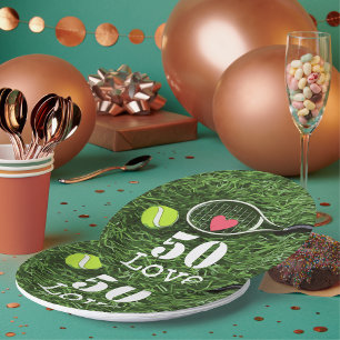 Tennis 50. Geburtstag Tennisball und Nummer-Liebe Pappteller