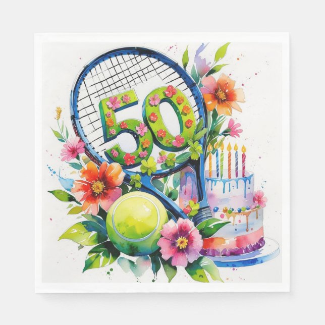 Tennis 50. Geburtstag Tennisball und Nummer Serviette (Vorderseite)
