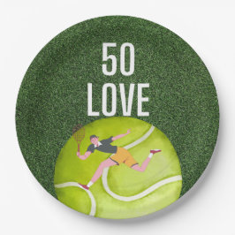 Tennis 50. Geburtstag Tennisball und Spielergrün Pappteller