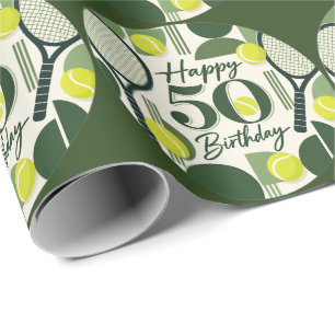 Tennis 50. Geburtstag Tennisball und Zahl  Geschenkpapier