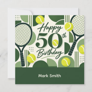 Tennis 50. Geburtstagskarte mit Ball auf Grün Karte