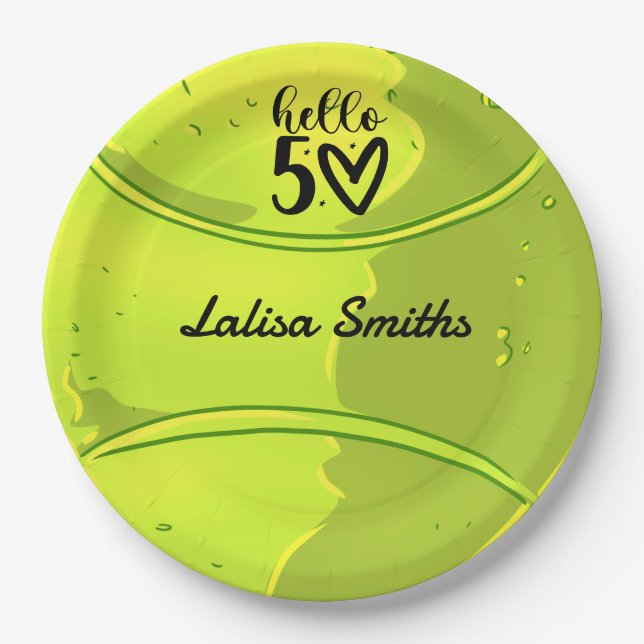 Tennis 50. Geburtstagspassette für Party Pappteller (Vorderseite)