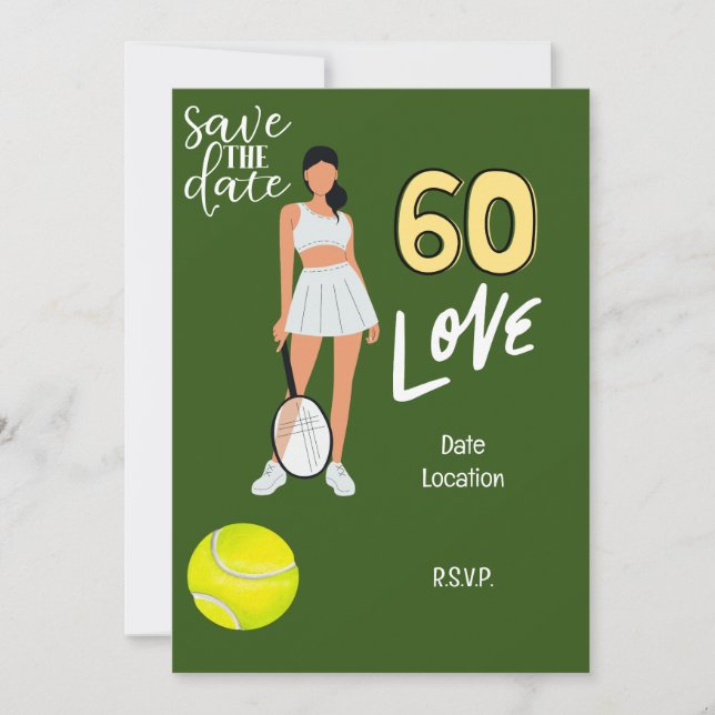 Tennis 60. Geburtstag für Frauenspieler Einladung (Vorderseite)
