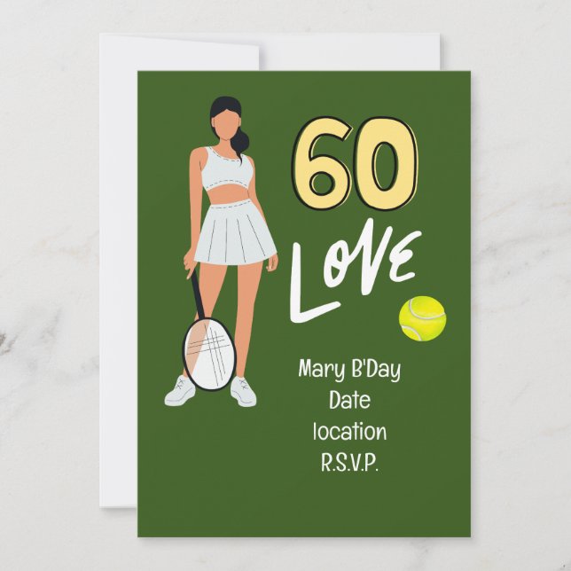 Tennis 60. Geburtstag für Frauenspieler Einladung (Vorderseite)