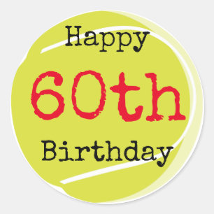 Tennis 60. Geburtstag mit Tennisball und Nummer Runder Aufkleber