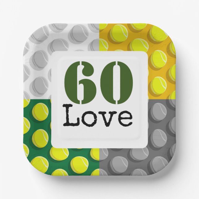 Tennis 60. Geburtstag Tennisball Liebe Pappteller (Vorderseite)