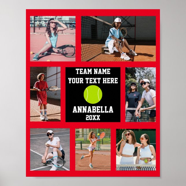 Tennis 7 Foto Collage Roter Teamname Poster (Vorne)
