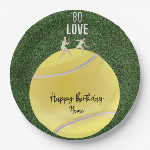 Tennis 80. Geburtstag Spieler auf Grün Pappteller