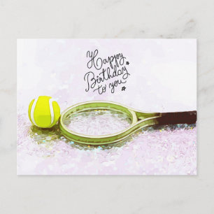 Tennis Alles Gute zum Geburtstag mit Ball und Schl Postkarte