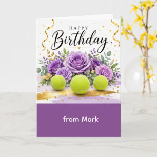 Tennis Alles Gute zum Geburtstag mit Blumen Karte