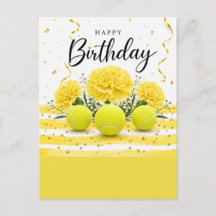 Tennis Alles Gute zum Geburtstag mit Blumen Postkarte