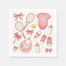 Tennis Baby Girl in rosa Thema mit Schläger Serviette