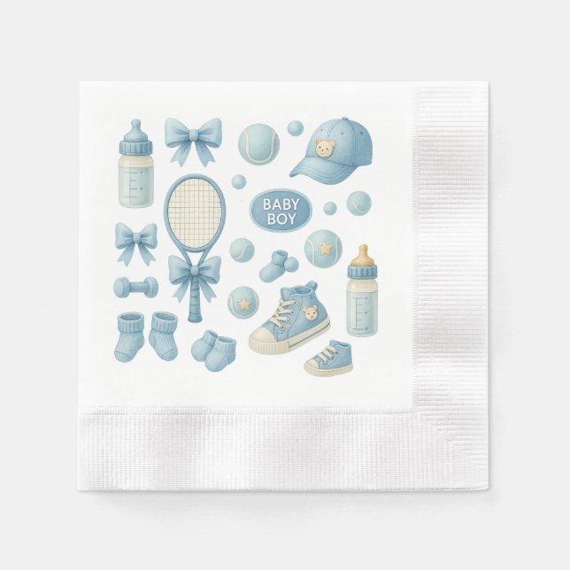 Tennis Baby Shower for Baby Boy Blue themed Serviette (Vorderseite)