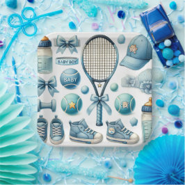 Tennis Baby Shower für Baby Boy Blue thematisiert Pappteller