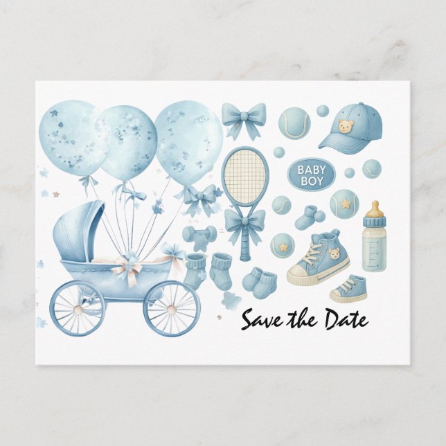Tennis Baby Shower für Baby Boy Blue thematisiert Postkarte (Vorderseite)