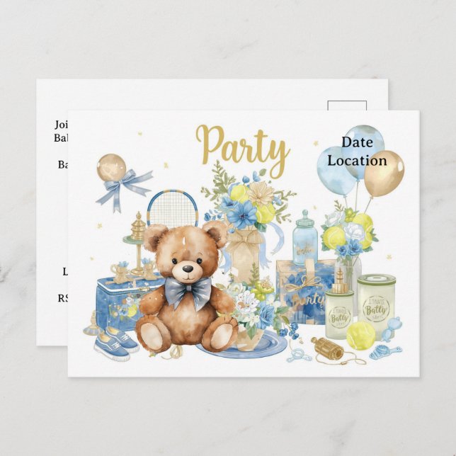 Tennis Baby Shower für Baby Boy Blue thematisiert Postkarte (Vorne/Hinten)
