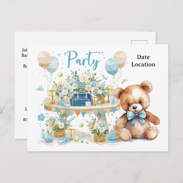 Tennis Baby Shower für Baby Boy Blue thematisiert Postkarte (Vorne/Hinten)