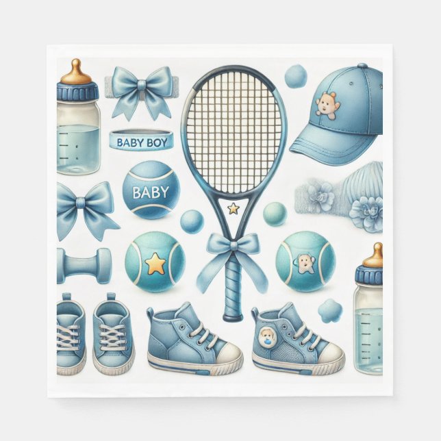 Tennis Baby Shower für Baby Boy Blue thematisiert Serviette (Vorderseite)