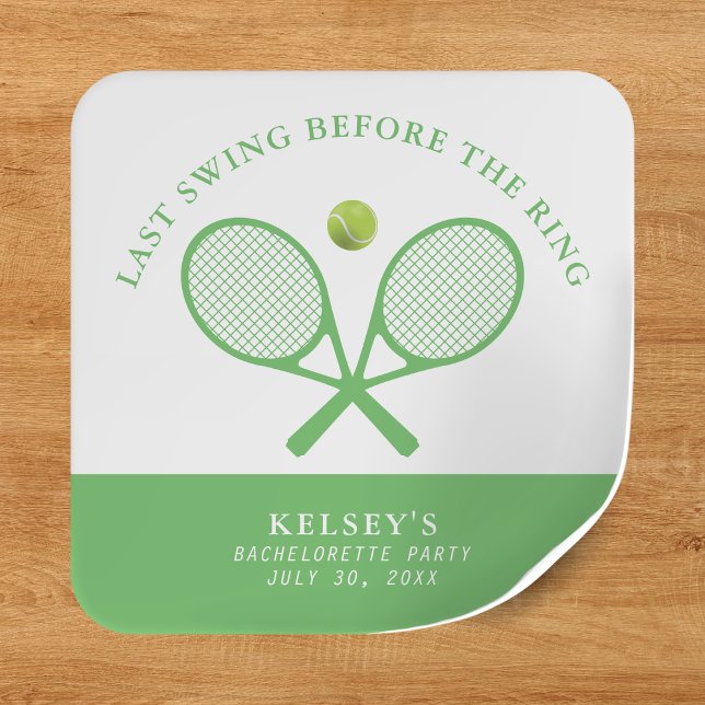 Tennis Bachelorette Letzte Swing vor dem Ring Quadratischer Aufkleber (Tennis Bachelorette Last Swing Before the Ring Square Sticker
)