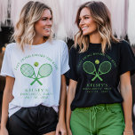 Tennis Bachelorette Letzte Swing vor dem Ring T-Shirt<br><div class="desc">Grün-Weiß Tennis Thema,  letzte Schwung vor dem Ring Junggeselinnen-Abschied Shirt. Personalisieren Sie es mit den Veranstaltungsdetails der Braut.</div>