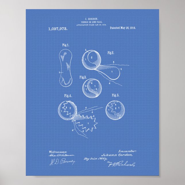 Tennis Ball 1914 Patent Art Blueprint Poster (Vorne)