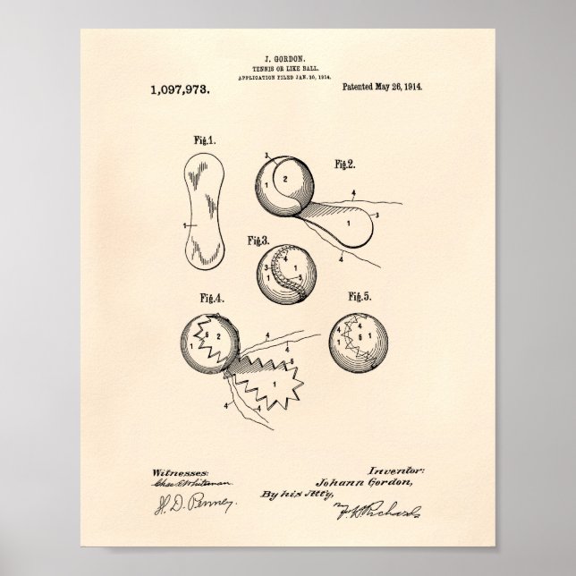 Tennis Ball 1914 Patent Art Old Peper Poster (Vorne)