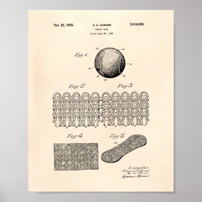 Tennis Ball 1935 Patent Art Old Peper Poster (Vorne)