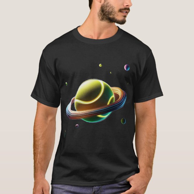 Tennis Ball als Saturn Planet, Sportraumdesign T-Shirt (Vorderseite)