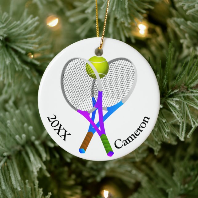 Tennis Ball and Rackets Christmas Keramik Ornament (Baum)
