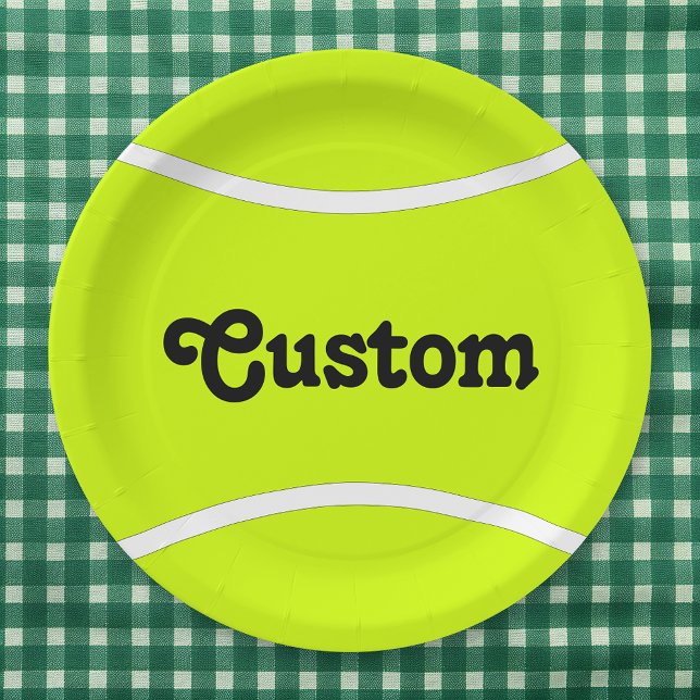 Tennis Ball Custom Text Team Party Paper Teller (tennis party paper plate with custom text)