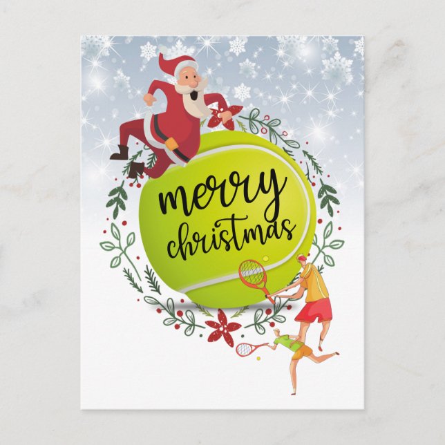 Tennis Ball hinter Santa Claus Frohe Weihnachten (Vorderseite)