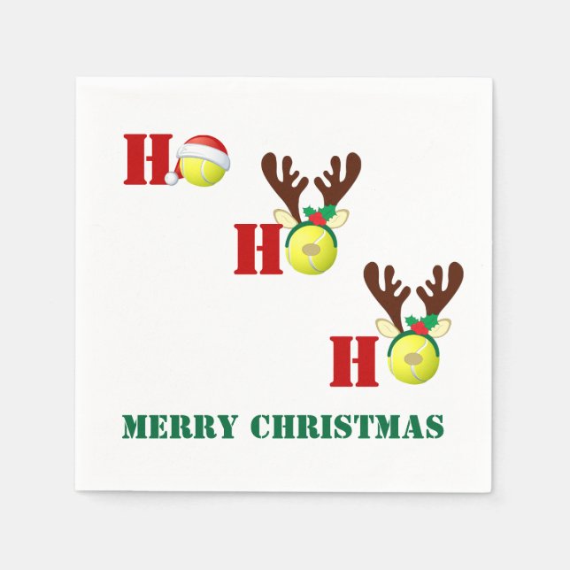 Tennis Ball Ho Ho Ho Santa Reindeer Weihnachten Serviette (Vorderseite)
