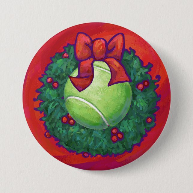 Tennis Ball in Wreath auf Rot Button (Vorderseite)