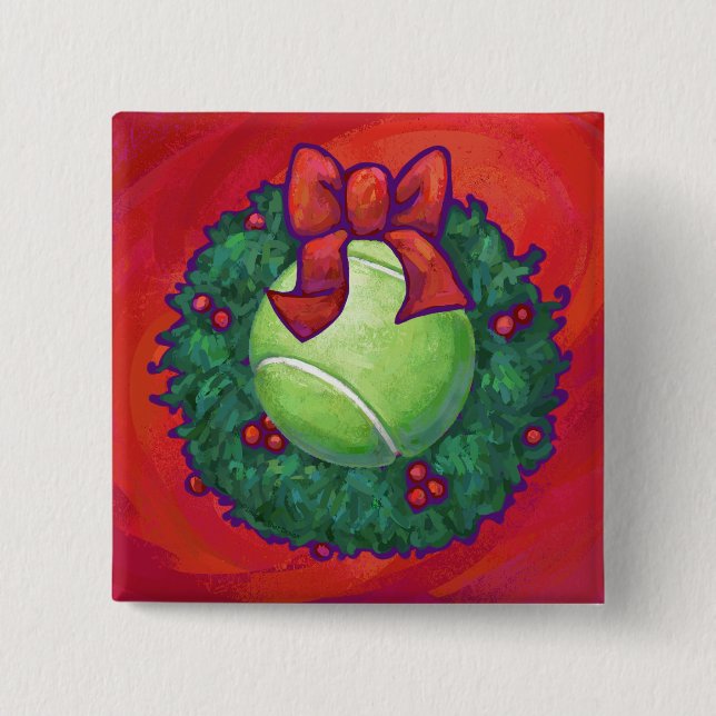 Tennis Ball in Wreath auf Rot Button (Vorderseite)