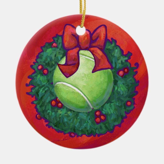 Tennis Ball in Wreath auf Rot Keramikornament (Vorne)