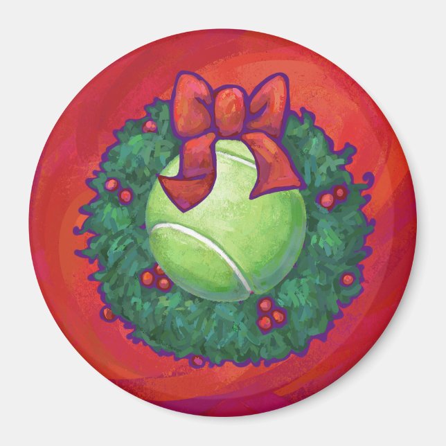 Tennis Ball in Wreath auf Rot Magnet (Vorne)