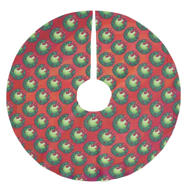 Tennis Ball in Wreath auf Rot Polyester Weihnachtsbaumdecke (Vorderseite)