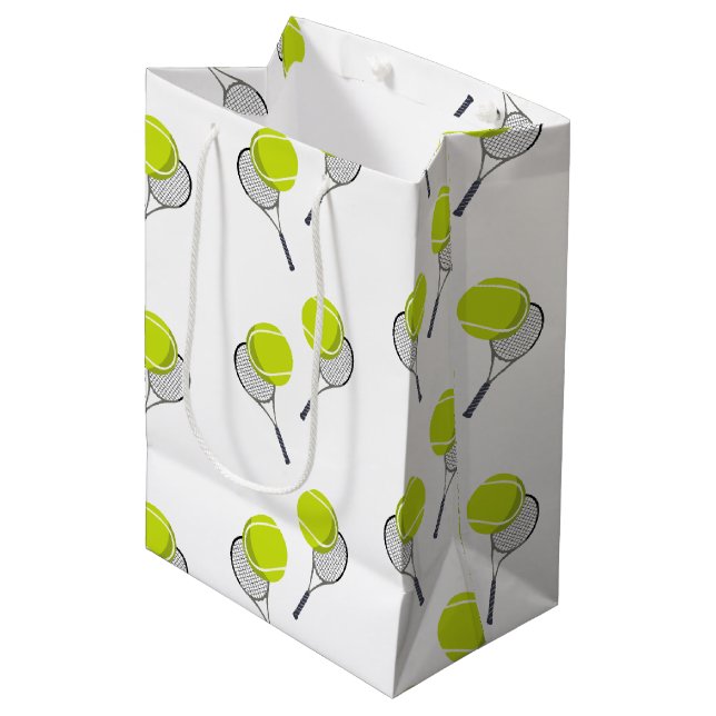 Tennis Ball & Racket Racquet Muster Mittlere Geschenktüte (Vorderseite Schrägansicht)