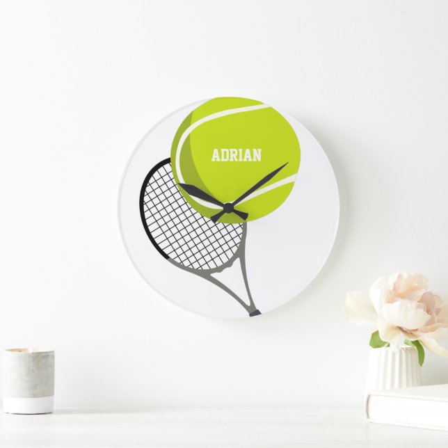 Tennis Ball & Racket Racquet Personalisiert Große Wanduhr (Zuhause)